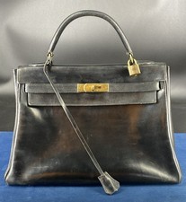 Hermès Kelly 32 cm Noir Box Calf 1971 Vintage sac à main cadenas 2 clés 010