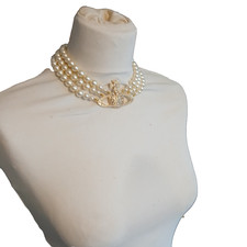 Vivienne Westwood- Collier Choker , Saturne - 3 rangées de perles, plaqué or
