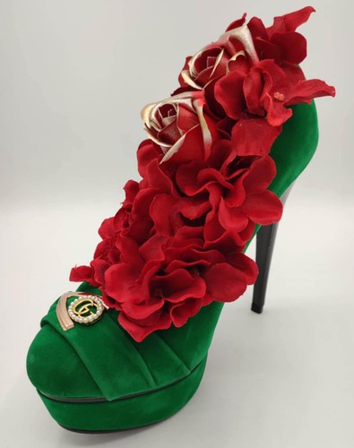Escarpin vert rouge strass - , et