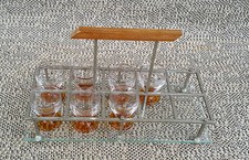 Service à liqueur plateau en verre et métal 7 art deco 1950  French antique