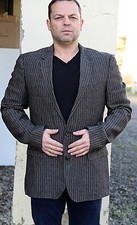 HUGO BOSS hedge 1/gense 1 veste de costume slim fit en lin gris rayé TAILLE 52  