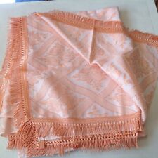 DESSUS DE LIT À FRANGES avec LOSANGES - Couleur SAUMON - 185 x 225 cm - VINTAGE
