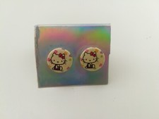 Boucle d'oreille à clou Hello Kitty bijou enfant 1cm fleurs couleurblanc Ivoire 