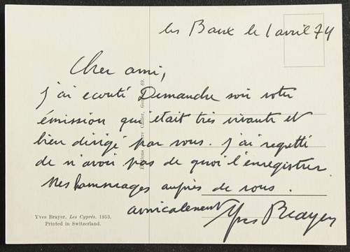 Peintre yves brayer - brayer, autographe
