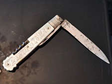 Ancien magnifique couteau, 2 lames et TB, nacre décorée, XIXème