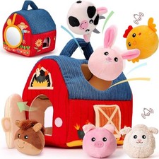 hahaland Jouet Bebe 6 Mois Animaux de la Ferme en Peluche, Jeux Montessori av...