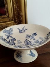 Plat à Gâteau sur piédouche/Présentoir/Compotier/décor Favori/Papillon/Longwy 