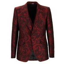 DOLCE & GABBANA Tuxedo Baroque Jacquard Veste Noir Rouge 48 M