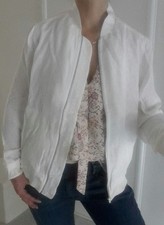 CHIC Veste blouson bomber blanc Ivoire fin surpiqûres losange ZARA STUDIO T M