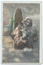 CPA PERE NOEL AVEC HOTTE ET POUPEE