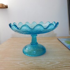 ancienne coupe à fruit en verre moulé de couleur bleue