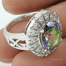 Argent Massif Naturel Topaze Mystique Zircone Cocktail Taille Bague 6