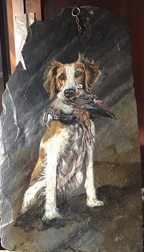 Huile sur ardoise chien - chien, de