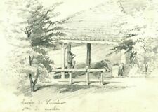 Ancien dessin au crayon Lavoir