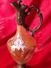 ancienne carafe émaillé et sa monture en métal attribué a Legras art nouveau