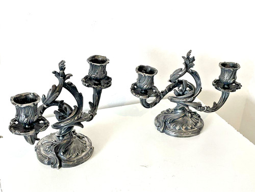 Bougeoirs rocaille bronze - rocaille,