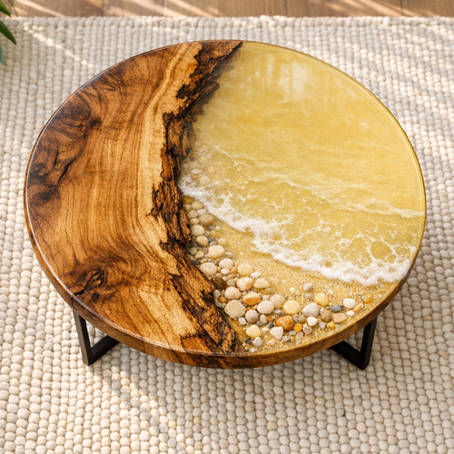 Yellow ocean epoxy table top - yellow,