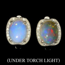 Boucles d"oreilles en Argent massif 925, Opale de Feu Ethiopie et Zircons