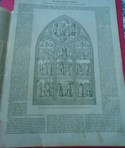 Gravure 1844 des vitraux - gravure,