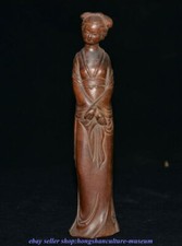 7.6" Old China Boxwood Wood Carved Dynatsy Palace Beauty Woman Stand Statue