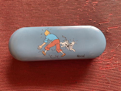 Tintin plumier bleu métal - tintin,