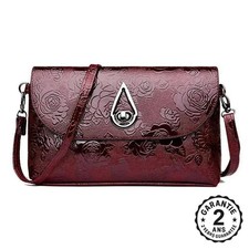 Sac à Main Femme Motif Fleurs Imprimé Cuir PU Brillant Design Luxe Porté Epaule