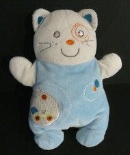 B1. DOUDOU PELUCHE NICOTOY CHAT bleu blanc vert orange ronds voiture - BE
