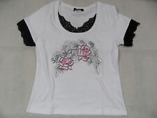 MANDARIN jolie chemise blanche avec imprimé et dentelle taille 40 TOP RS1118