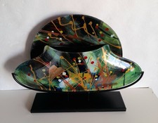 Vase et Plat De Créateur en métal et pate de verre émaillé