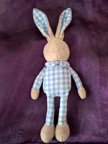Doudou lapin blanc bleu vichy - bleu,