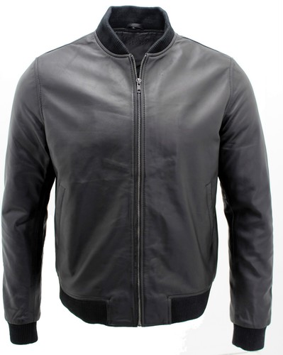 Veste bomber noire cuir - bomber, en