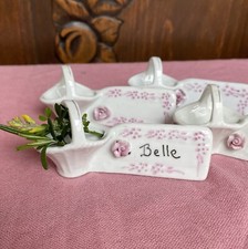 French White Porcelain Name Place Holders  Vase Set4 Pink Floral Basket Luncheon