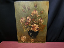 Ancienne huile sur panneau (bois) nature morte au bouquet de fleurs - Début XXe