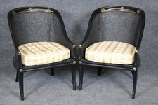 Pair Ebonized Black Cane Back