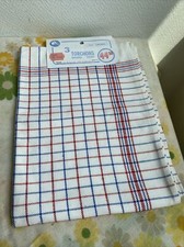 3 Anciens Torchons Grand Teint Carreaux Bleu Rouge Coton Cuisine Rétro 