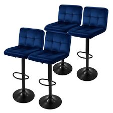 Lot de 4 tabourets de bar rembourrées en velours bleu chaise réglable en hauteur