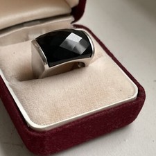 bague Agatha Paris argent massif sertie d'une pierre d'onyx à facettes taille 48