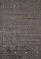 Tapis Indien Minimaliste Gris 5X8 En Laine Noué Main Style Oriental Tribal