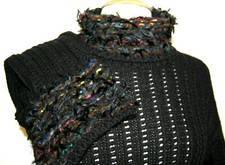 Pull Noir VANGO Col Roulé & Poignet BOUT De Laine MULTICOLORE Maille Ajouré 3/M 