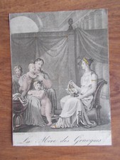 belle petite gravure ancienne " la mère des Gracques "  Pêcheux gravé par Suquet