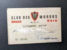 Carte d'invitation sport Rugby (Club des mordus du RCT) 1968/69 Toulon