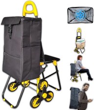 Chariot de Course Pliable avec siège | Chariot marché 3 Roues de Chaque côté | 4