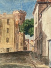 belle aquarelle Fin 19e à identifier Rue Tour De L Horloge Vichy Art Ancien XIXe