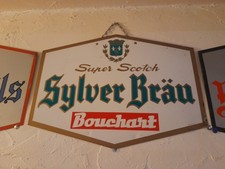 Ancienne plaque tôle publicitaire no émaillée bière sylver braü  scotch bouchart