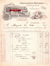 Beau Document du 27/09/1916 CUDORGE MAZEROLLE Droguerie épicerie La Rochelle 17
