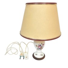 ANCIENNE LAMPE DE CHEVET PIED PORCELAINE DECOR FLEURS