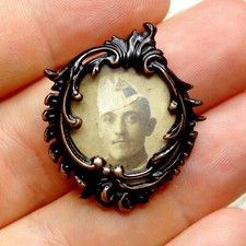 WWI Soldier. Antique Photo Mourning Brooch. Widowhood. Art Nouveau. 1914 1918.