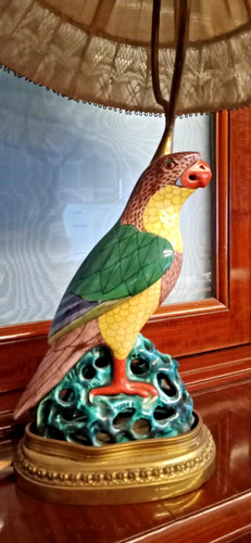 Bird lamp painted porcelain