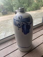 Large Bouteille Grès Alsacien Gris et Bleu, 3 Litres, 40 Cm Ht, 16 Diamètre