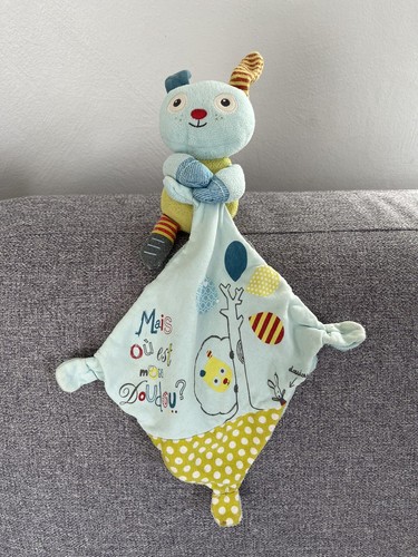 Doudou pommette lapin bleu - doudou,